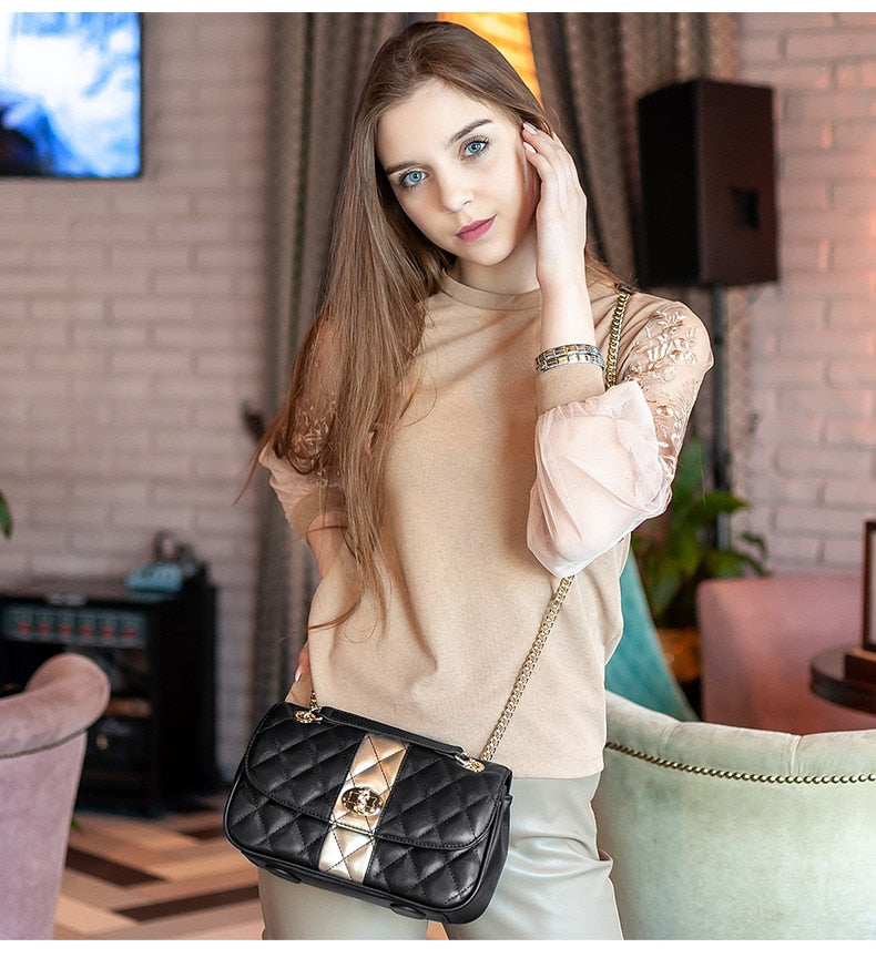 Leather Black and Golden Shoulder Bag