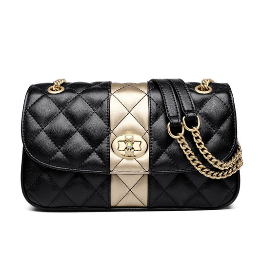 Leather Black and Golden Shoulder Bag