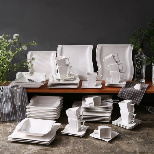 White Stoneware Dinnerware Set for 6 and 12 SKU 70004