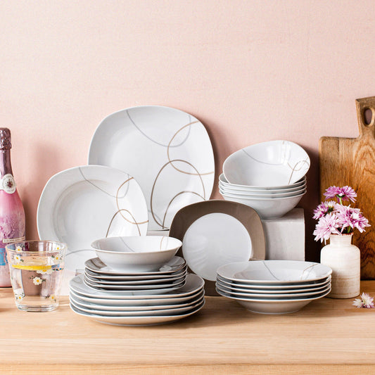 White Stoneware Ceramic Dinnerware Set for 6 12 SKU 70028