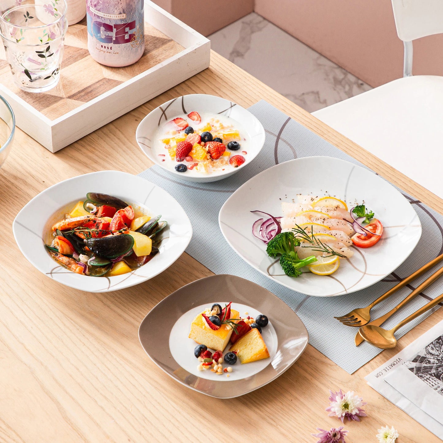 White Stoneware Ceramic Dinnerware Set for 6 12 SKU 70028