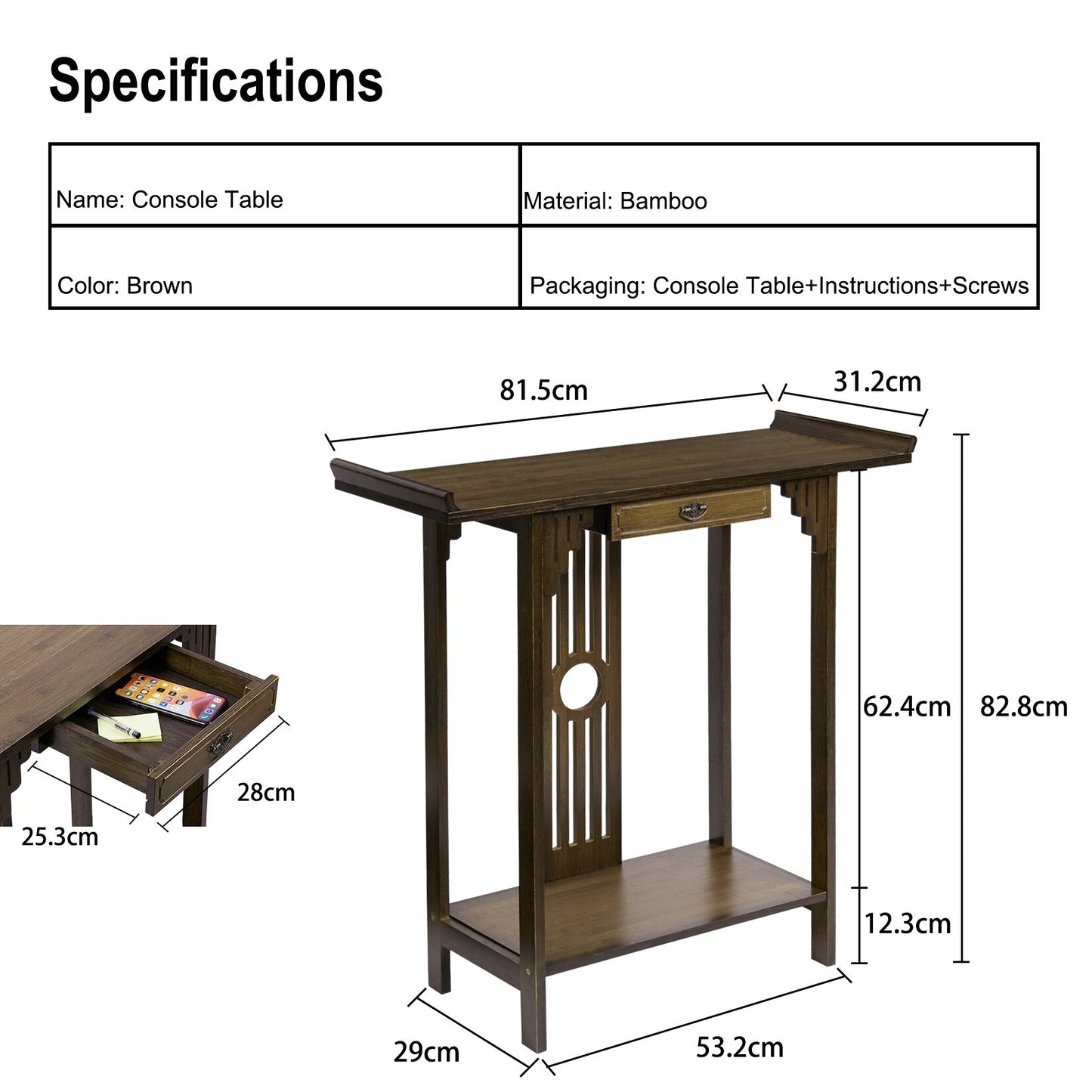 Rustic Bamboo Entryway Console Table SKU 35020