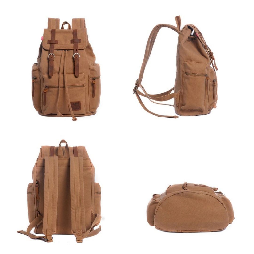 Canvas Travel Laptop Backpack with Zipper and Drawstring 82032