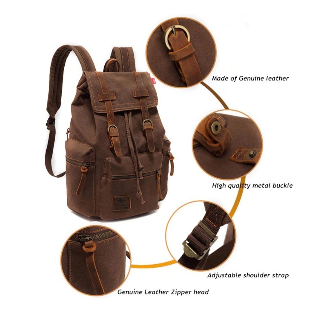 Canvas Travel Laptop Backpack with Zipper and Drawstring 82032