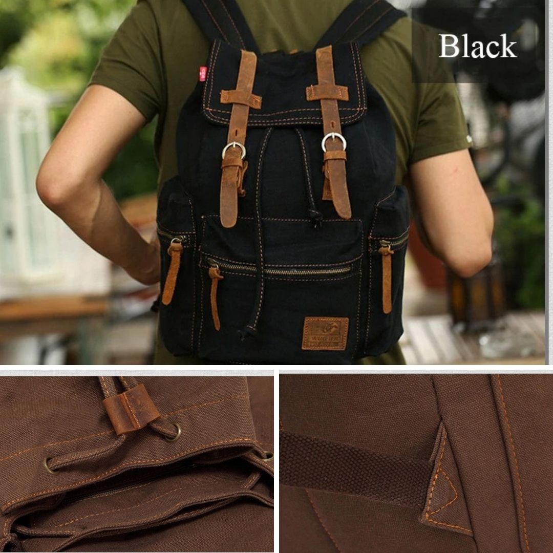 Canvas Travel Laptop Backpack with Zipper and Drawstring 82032