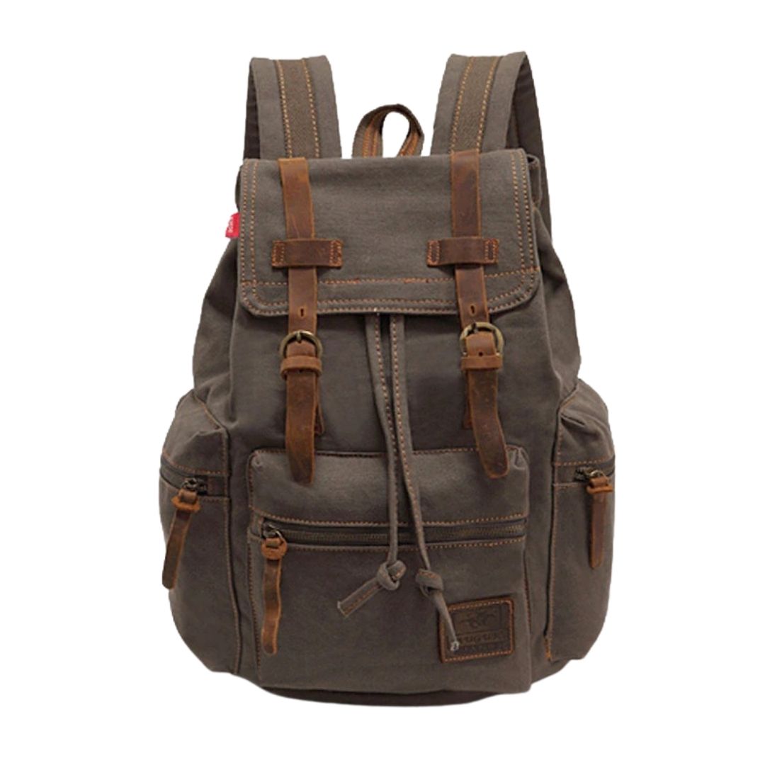 Canvas Travel Laptop Backpack with Zipper and Drawstring 82032