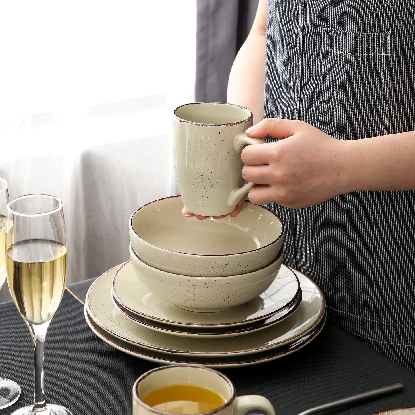 Cream Stoneware Ceramic Dinnerware Set for 4 8 12 SKU 70094
