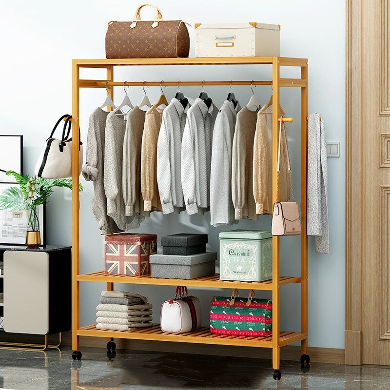 Bamboo Standing Clothing Rack with Shelves SKU 35022