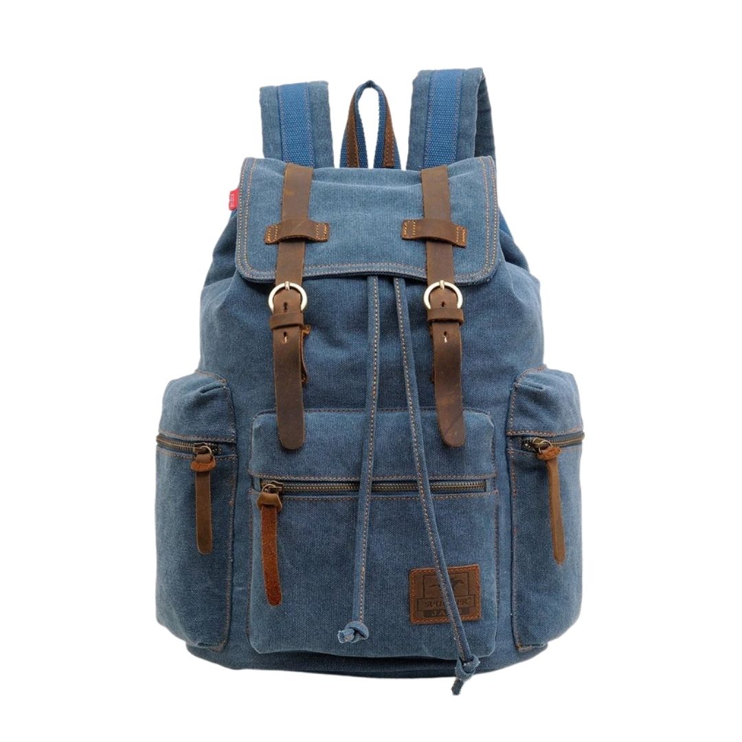 Canvas Travel Laptop Backpack with Zipper and Drawstring 82032