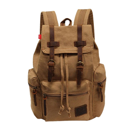 Canvas Travel Laptop Backpack with Zipper and Drawstring 82032