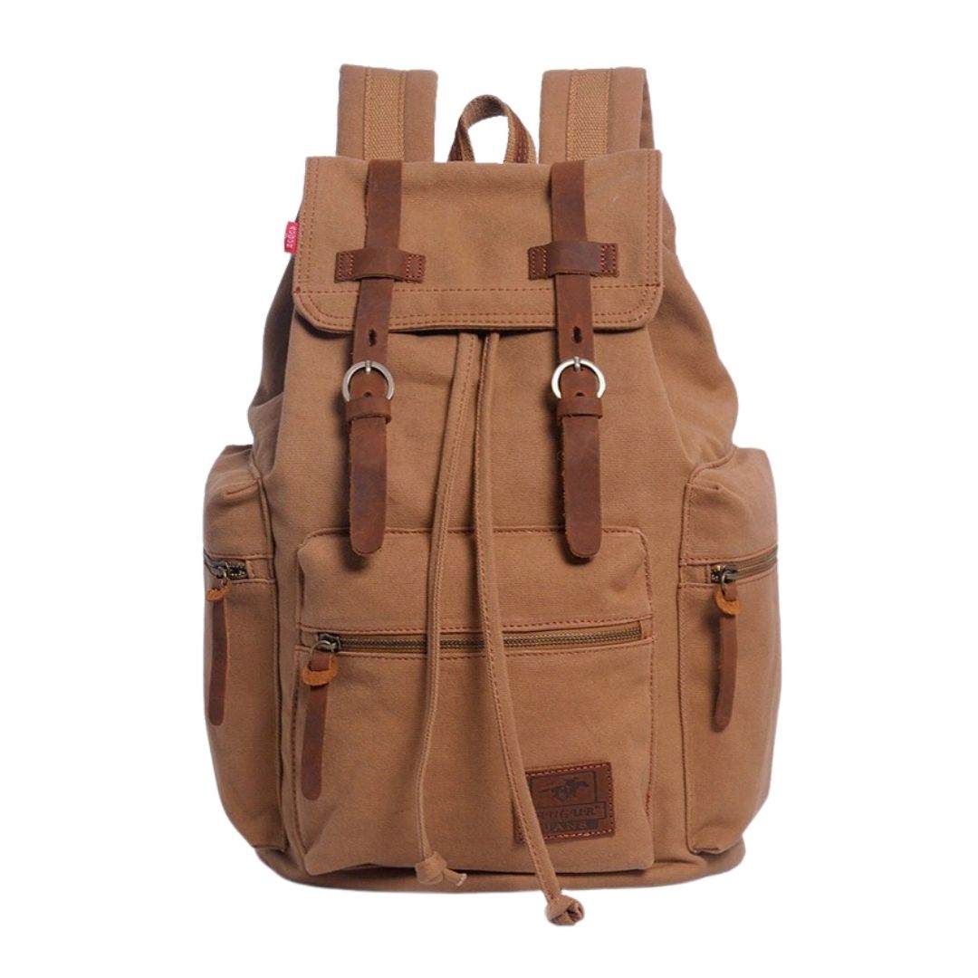 Canvas Travel Laptop Backpack with Zipper and Drawstring 82032
