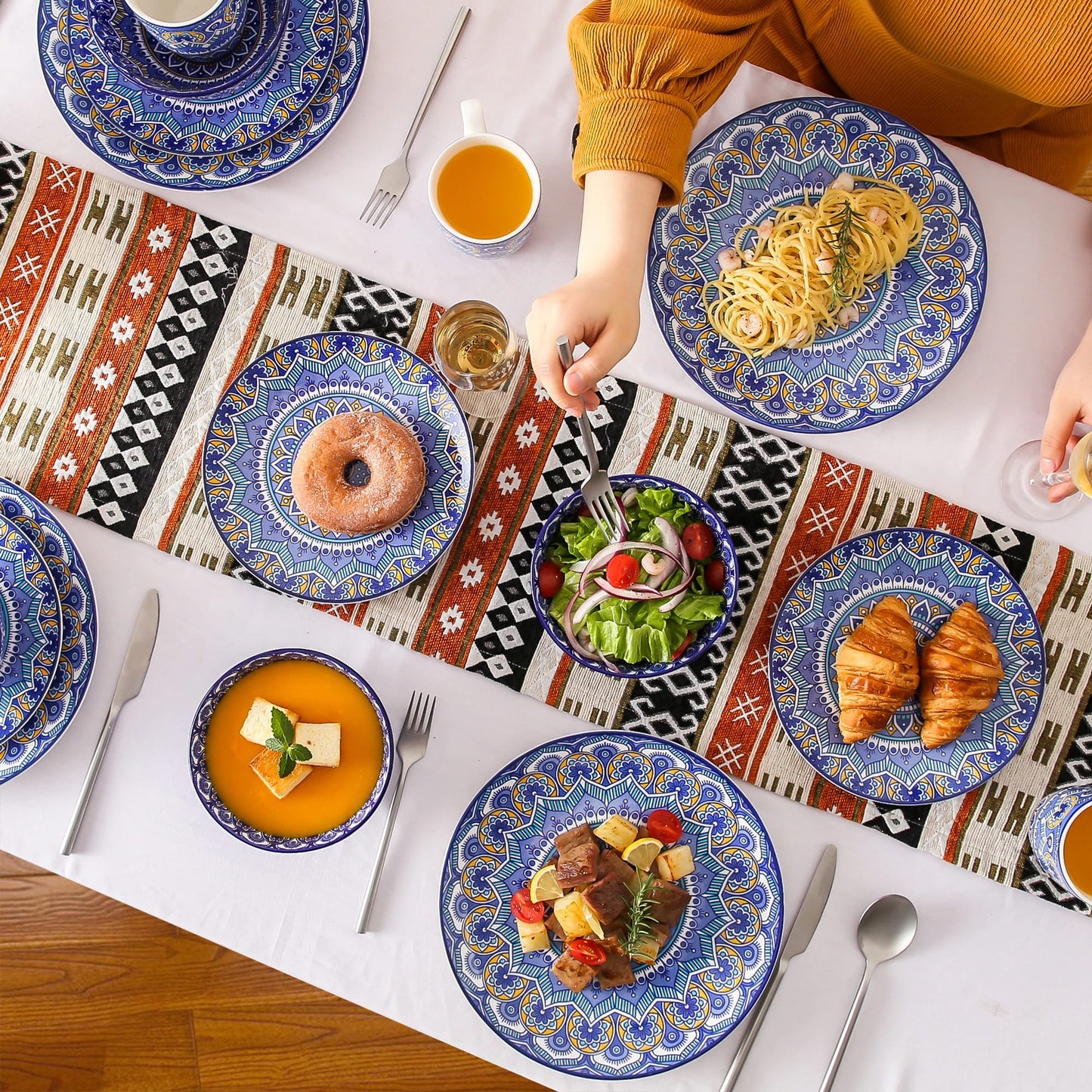 Blue Mandala Stoneware Ceramic Dinnerware Set for 4 8 12 SKU 70025