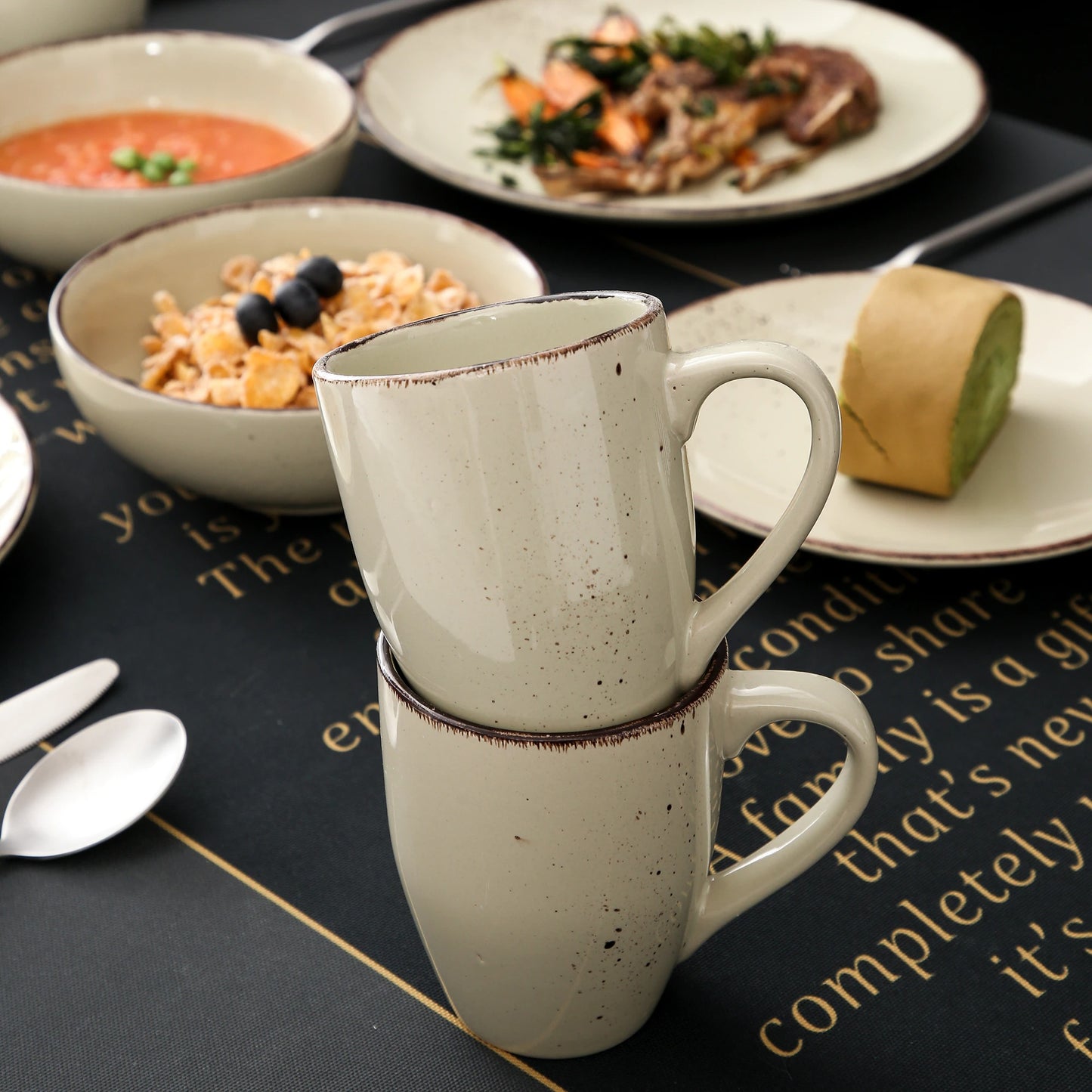 Cream Stoneware Ceramic Dinnerware Set for 4 8 12 SKU 70094