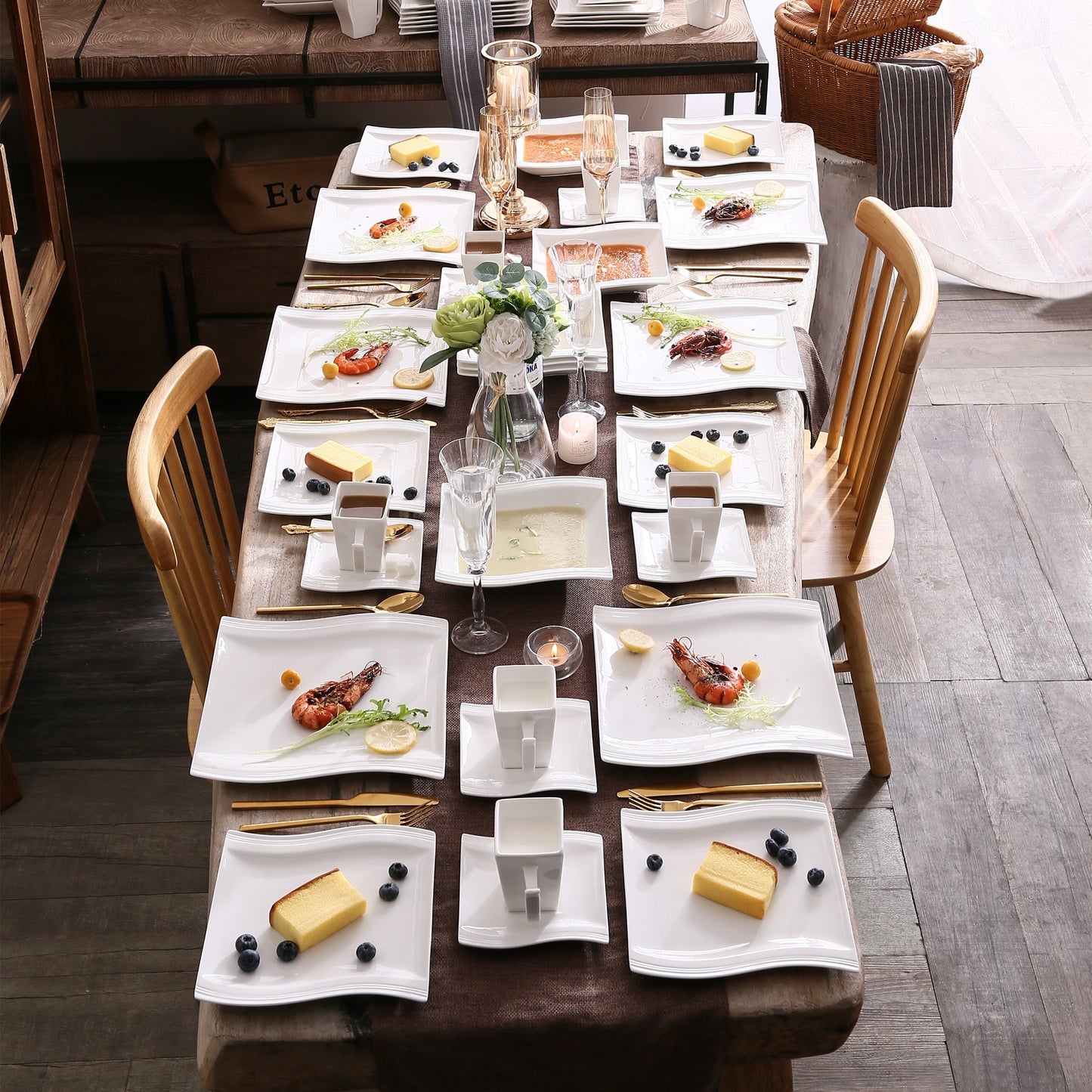 White Stoneware Dinnerware Set for 6 and 12 SKU 70004