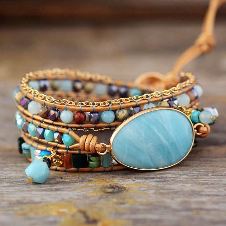 Leather bracelet hot sale with stone