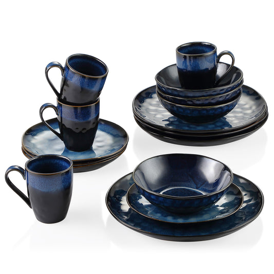 Blue Stoneware Ceramic Dinnerware Set for 4 8 12 SKU 70016