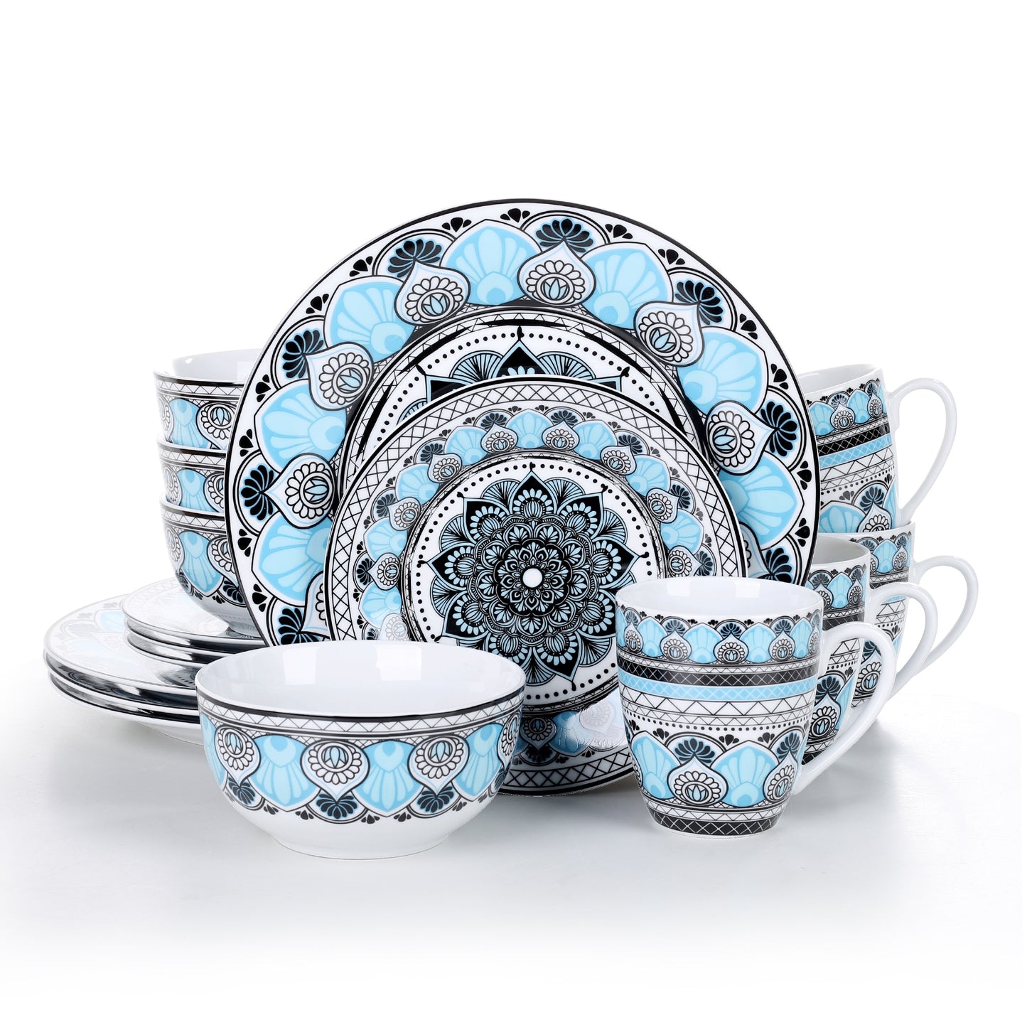 Blue Stoneware Ceramic Dinnerware Set for 4 SKU 70103