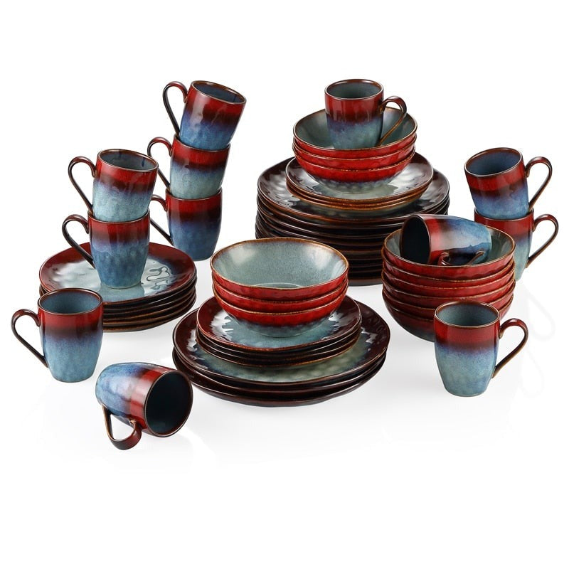 Red Stoneware Ceramic Dinnerware Set for 4 8 12 SKU 70018