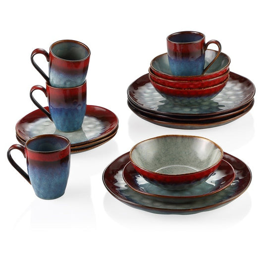 Red Stoneware Ceramic Dinnerware Set for 4 8 12 SKU 70018