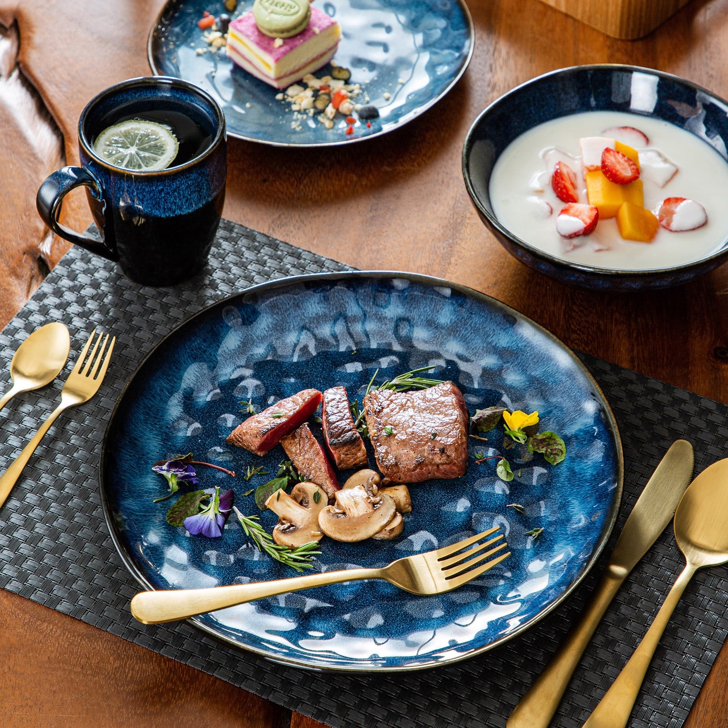 Blue Stoneware Ceramic Dinnerware Set for 4 8 12 SKU 70016