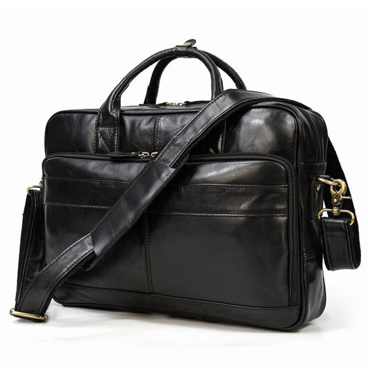 Glossy Leather Messenger Laptop Bag for Men