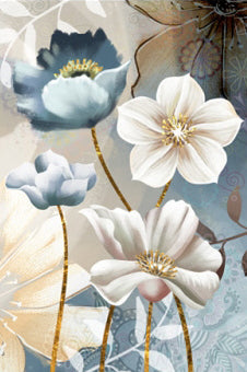 Blue and White Flowers Art Print on Canvas