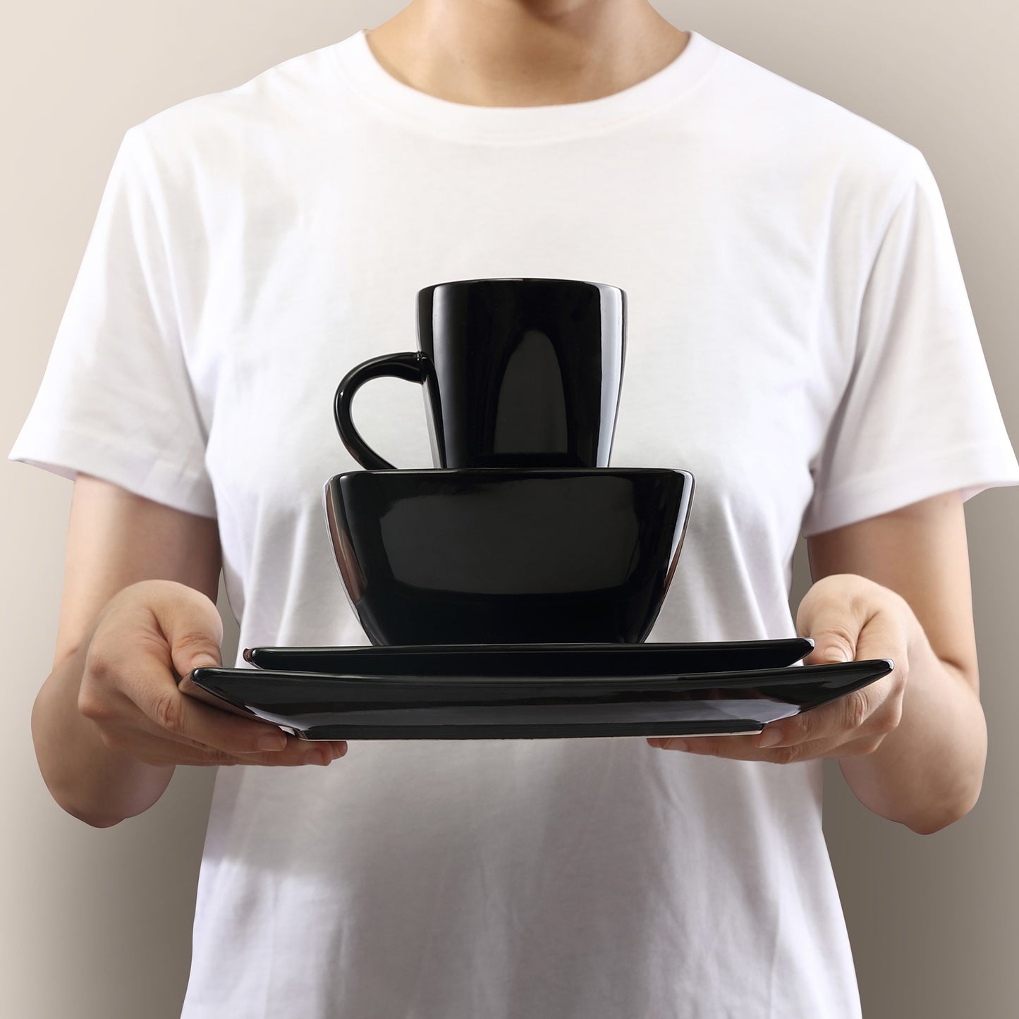 Black Stoneware Ceramic Dinnerware Set for 4 8 SKU 70022