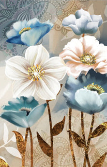 Blue and White Flowers Art Print on Canvas