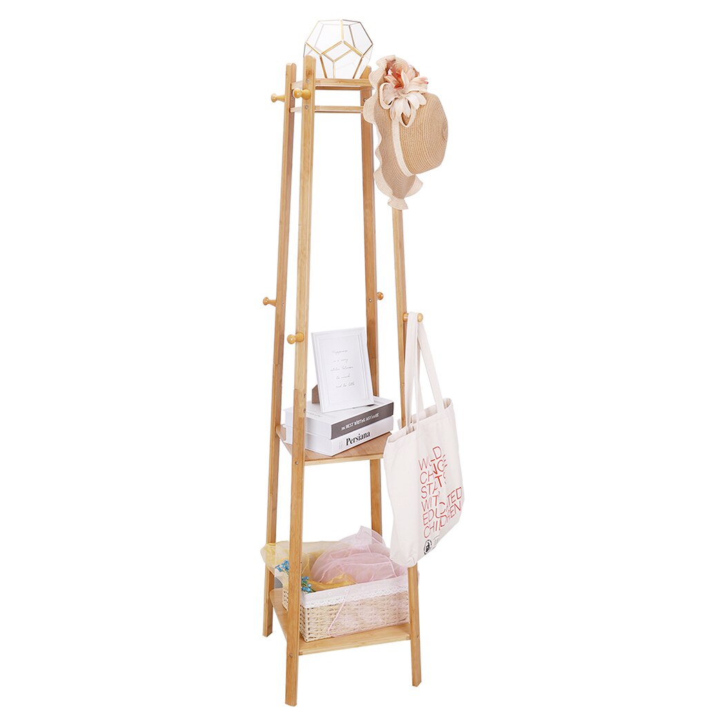 Bamboo Standing Clothing Rack with Shelves SKU 35019