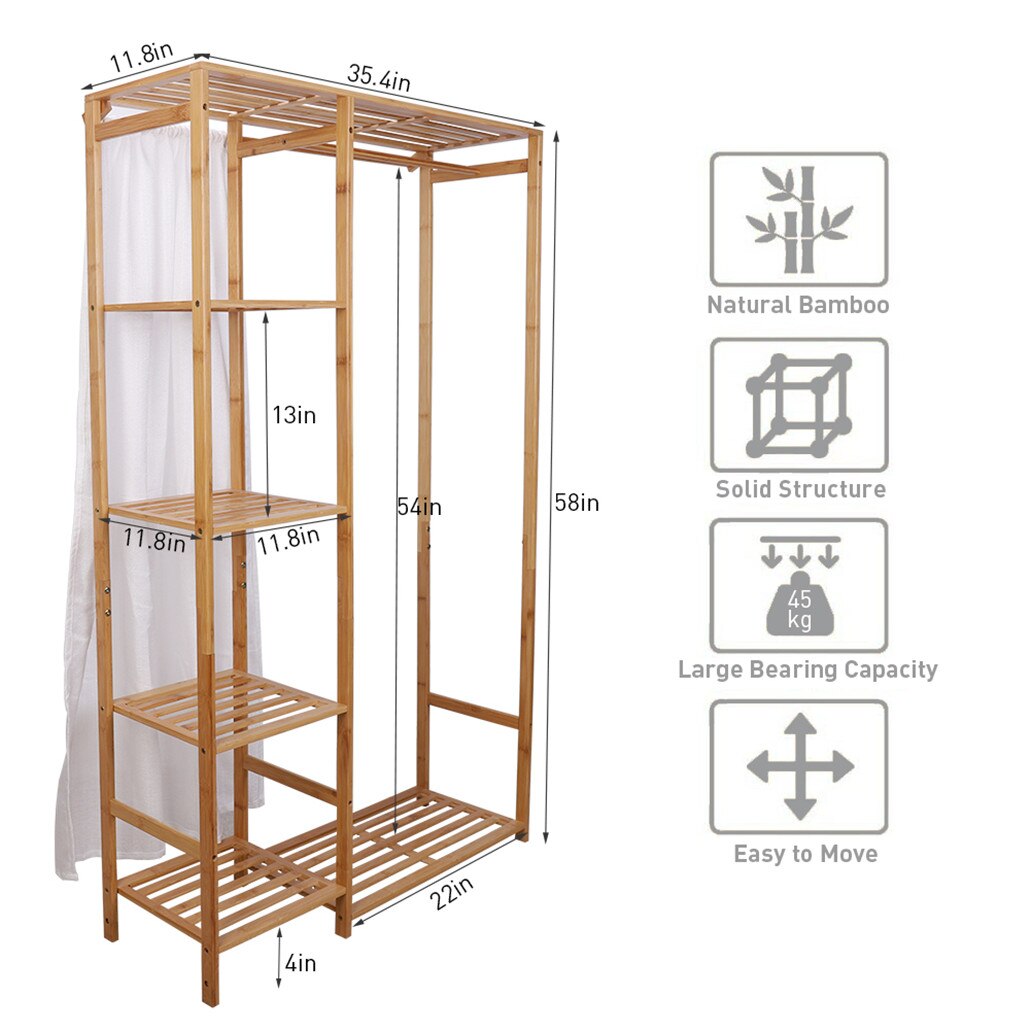 Bamboo Standing Clothing Rack with Shelves SKU 35016
