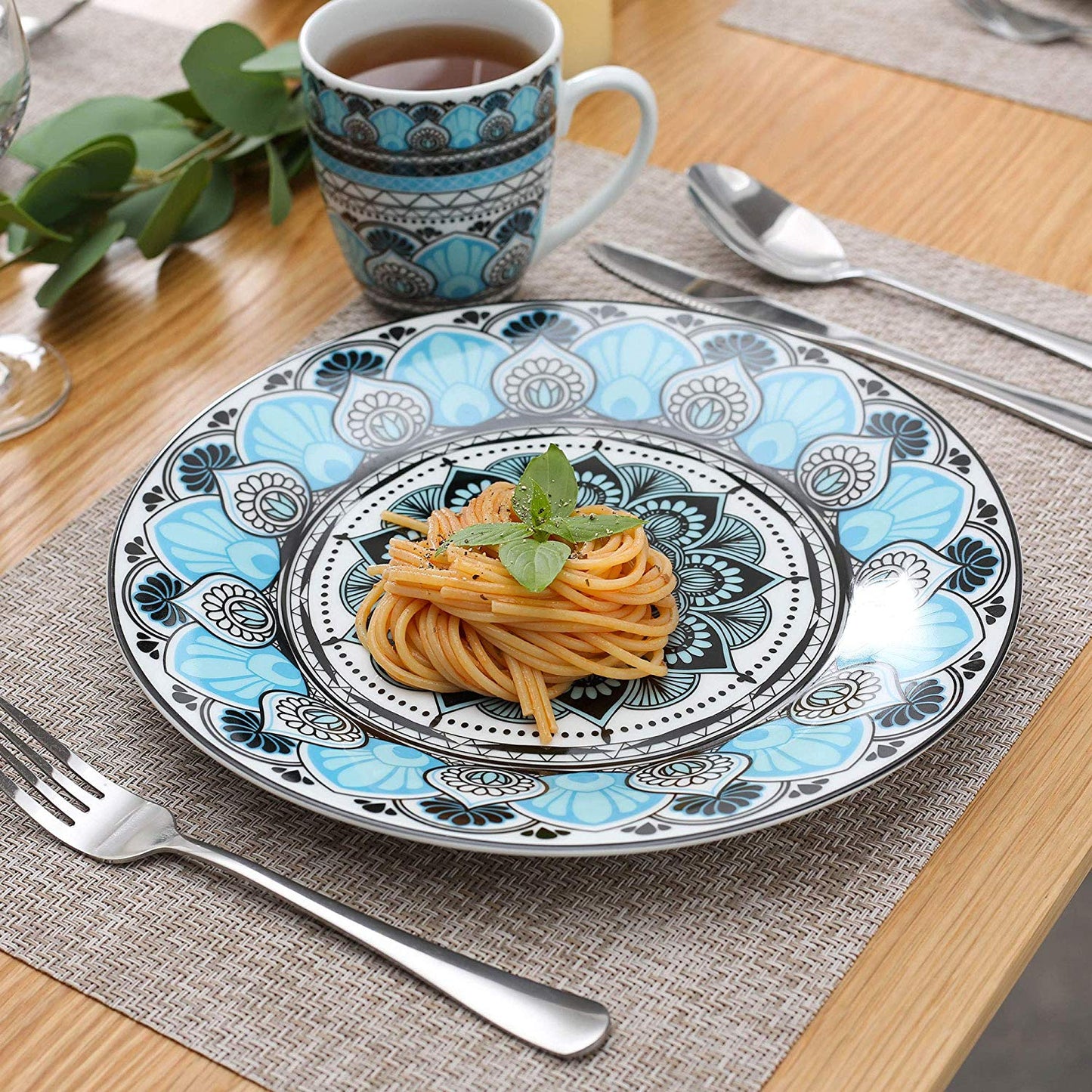 Blue Stoneware Ceramic Dinnerware Set for 4 SKU 70103