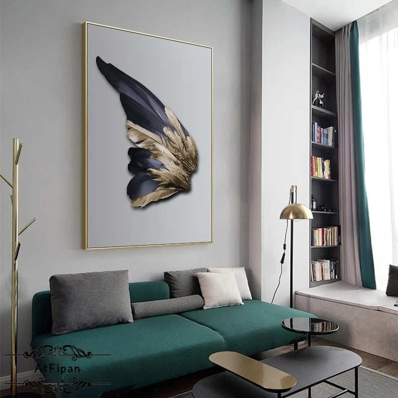 Golden Feather Art Print on Canvas