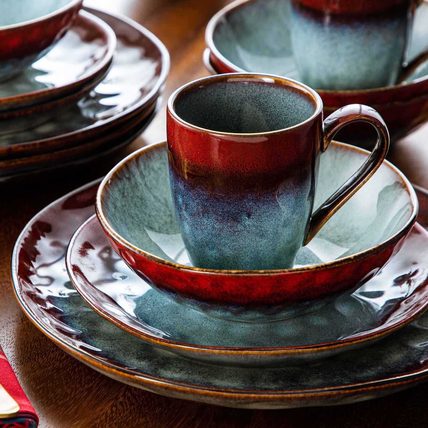 Red Stoneware Ceramic Dinnerware Set for 4 8 12 SKU 70018