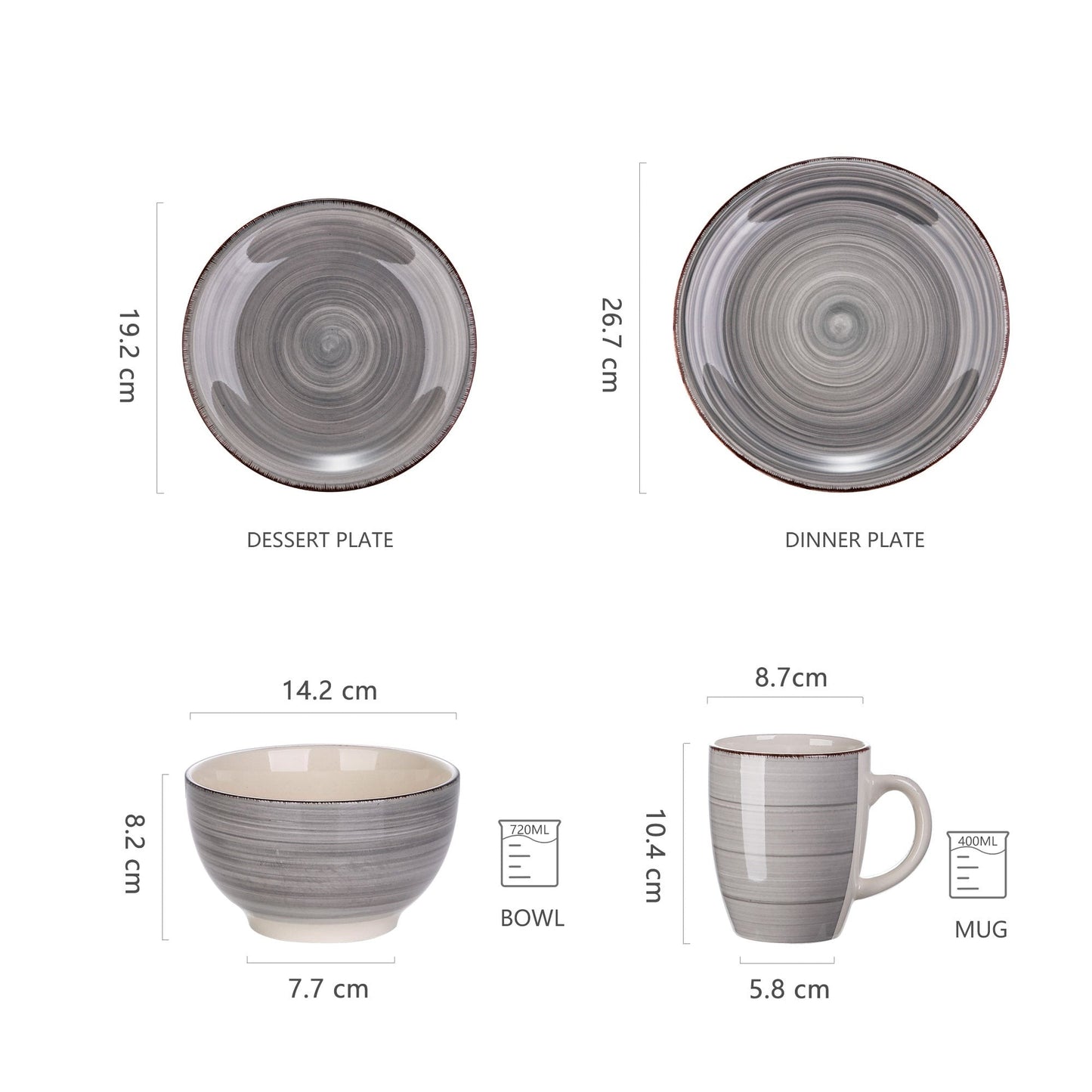 Grey Stoneware Ceramic Dinnerware Set for 4 8 12 SKU 70024
