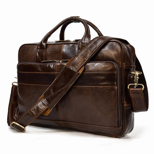 Glossy Leather Messenger Laptop Bag for Men