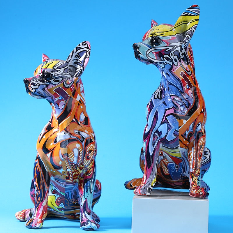 Abstract Color Chihuahua Dog Statue Ornament
