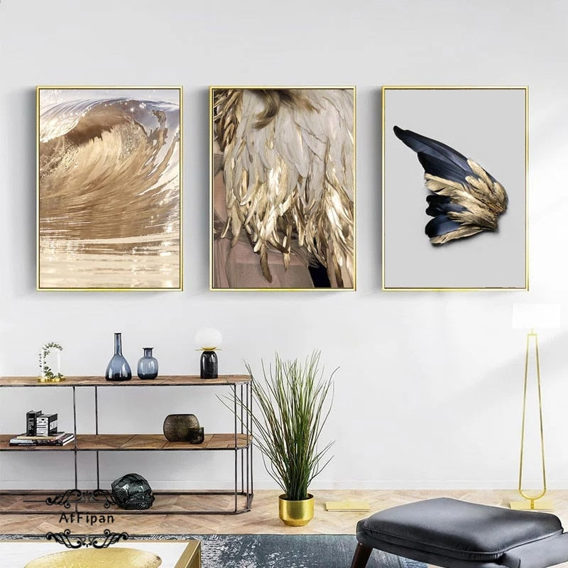 Golden Feather Art Print on Canvas