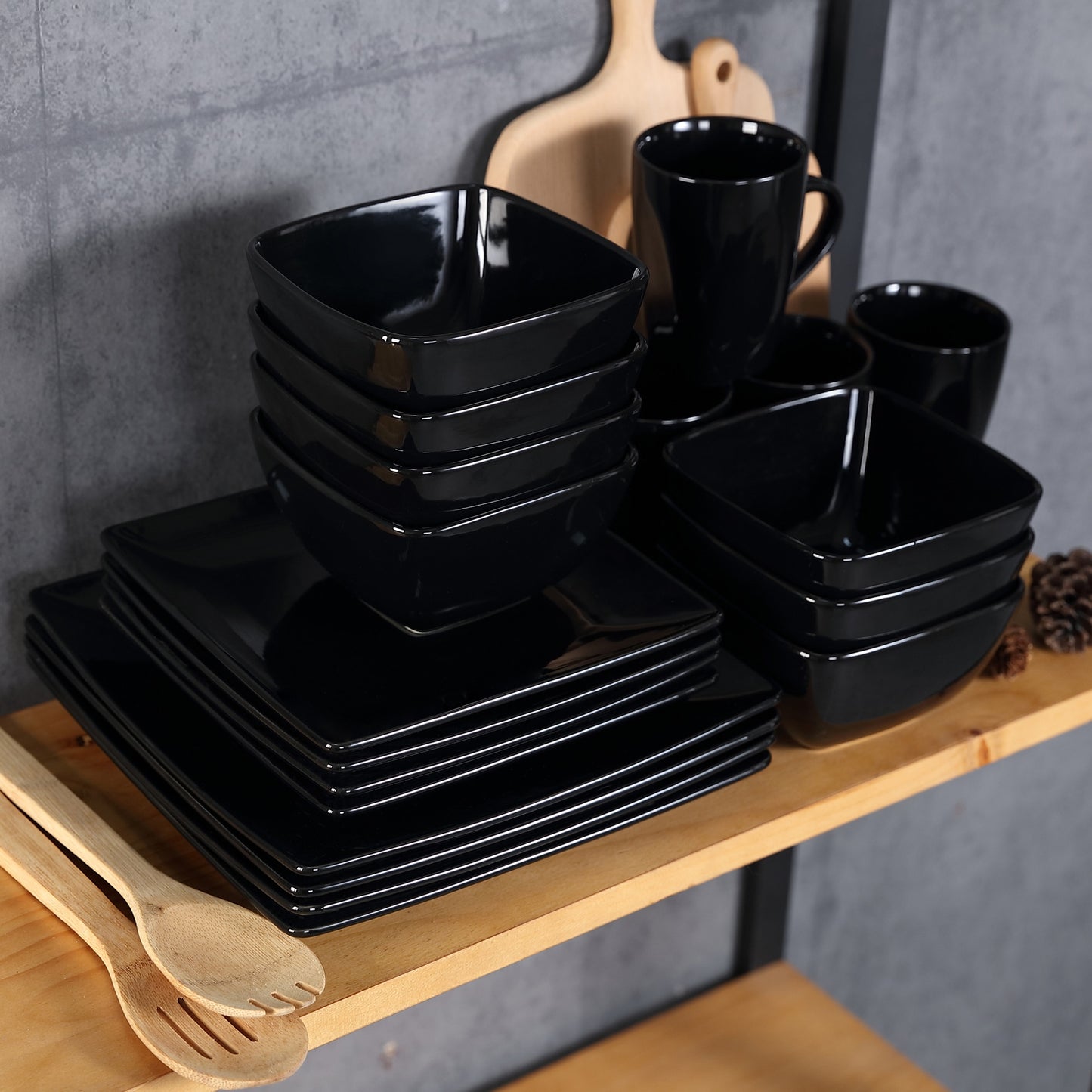 Black Stoneware Ceramic Dinnerware Set for 4 8 SKU 70022