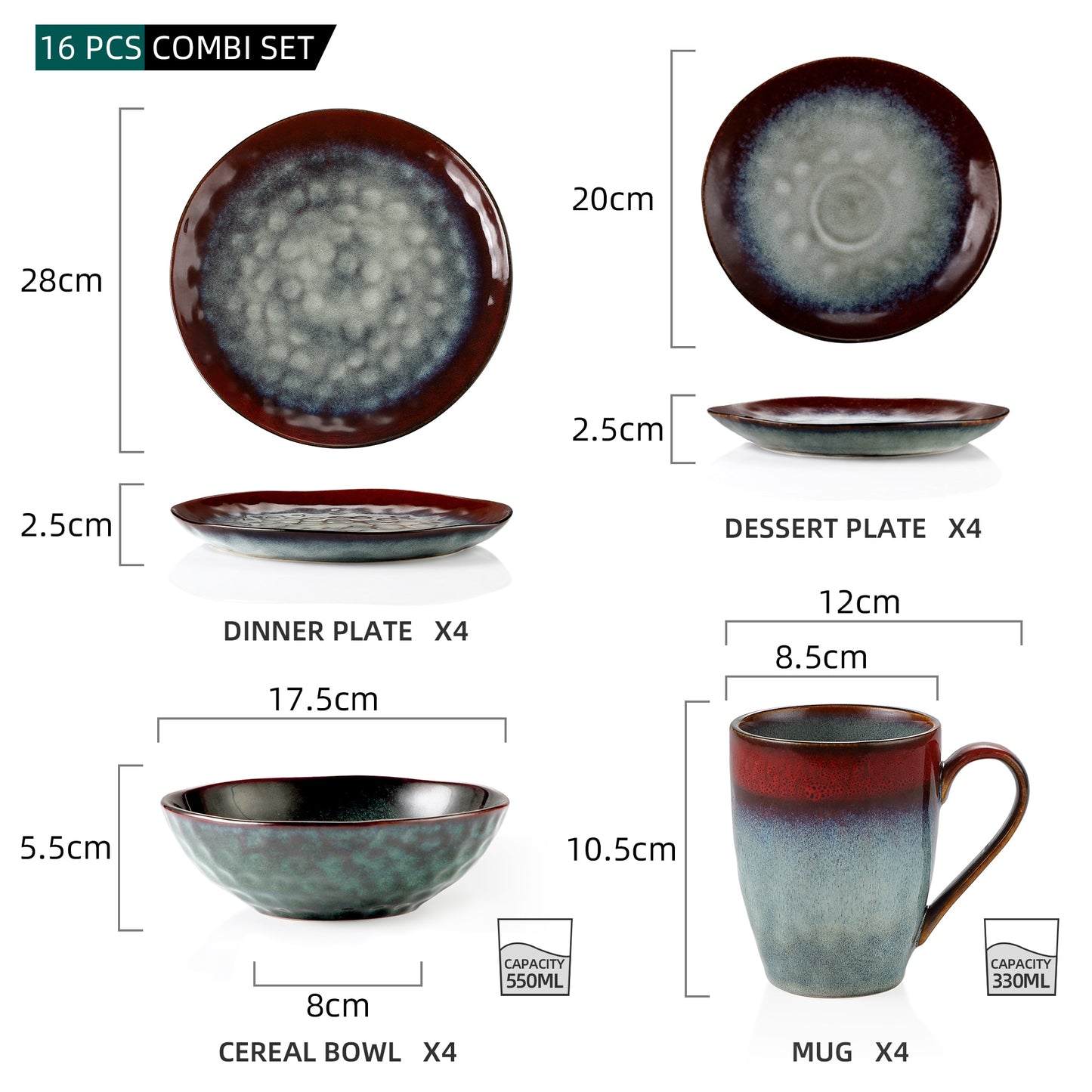 Red Stoneware Ceramic Dinnerware Set for 4 8 12 SKU 70018