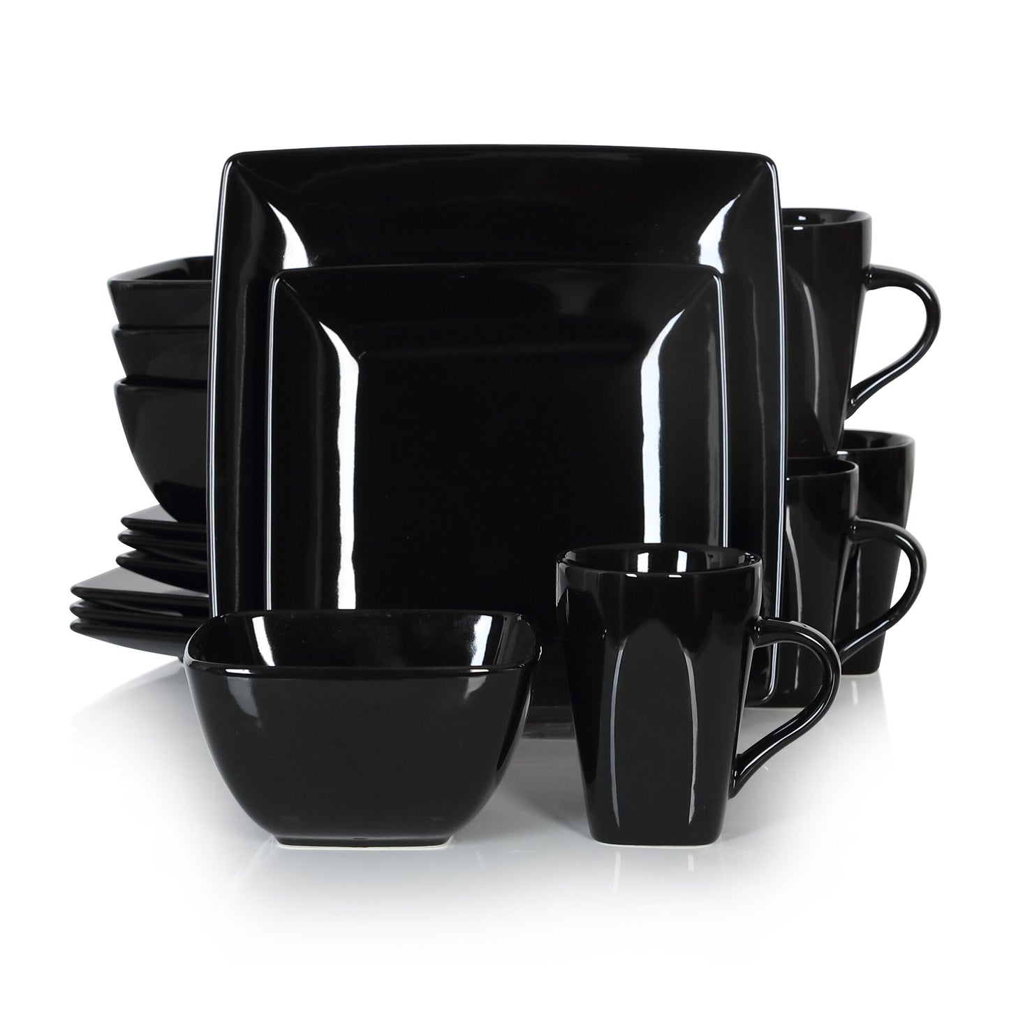 Black Stoneware Ceramic Dinnerware Set for 4 8 SKU 70022