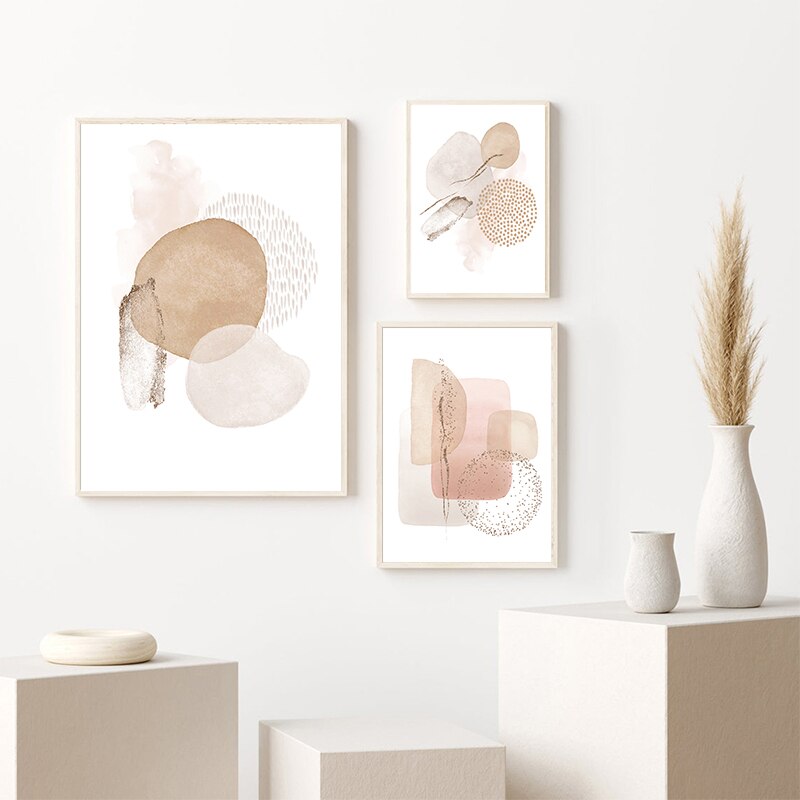 Modern Pink Geometric Art Print on Canvas
