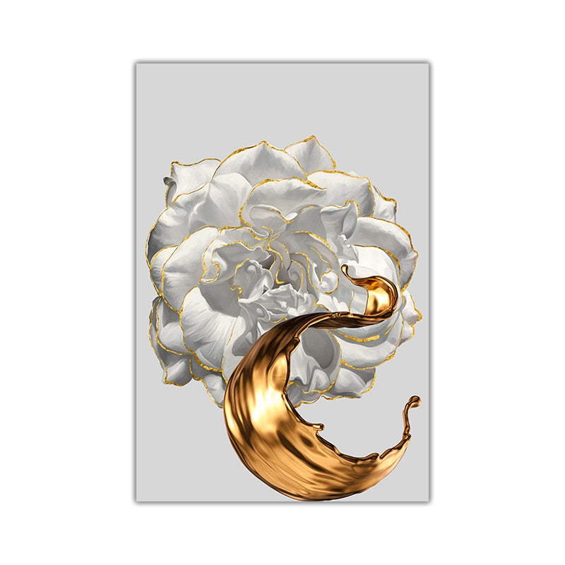 White Rose and Golden Wine Art Print on Canvas