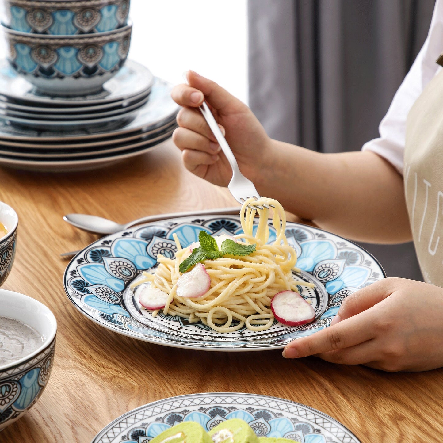 Blue Stoneware Ceramic Dinnerware Set for 6 SKU 70104