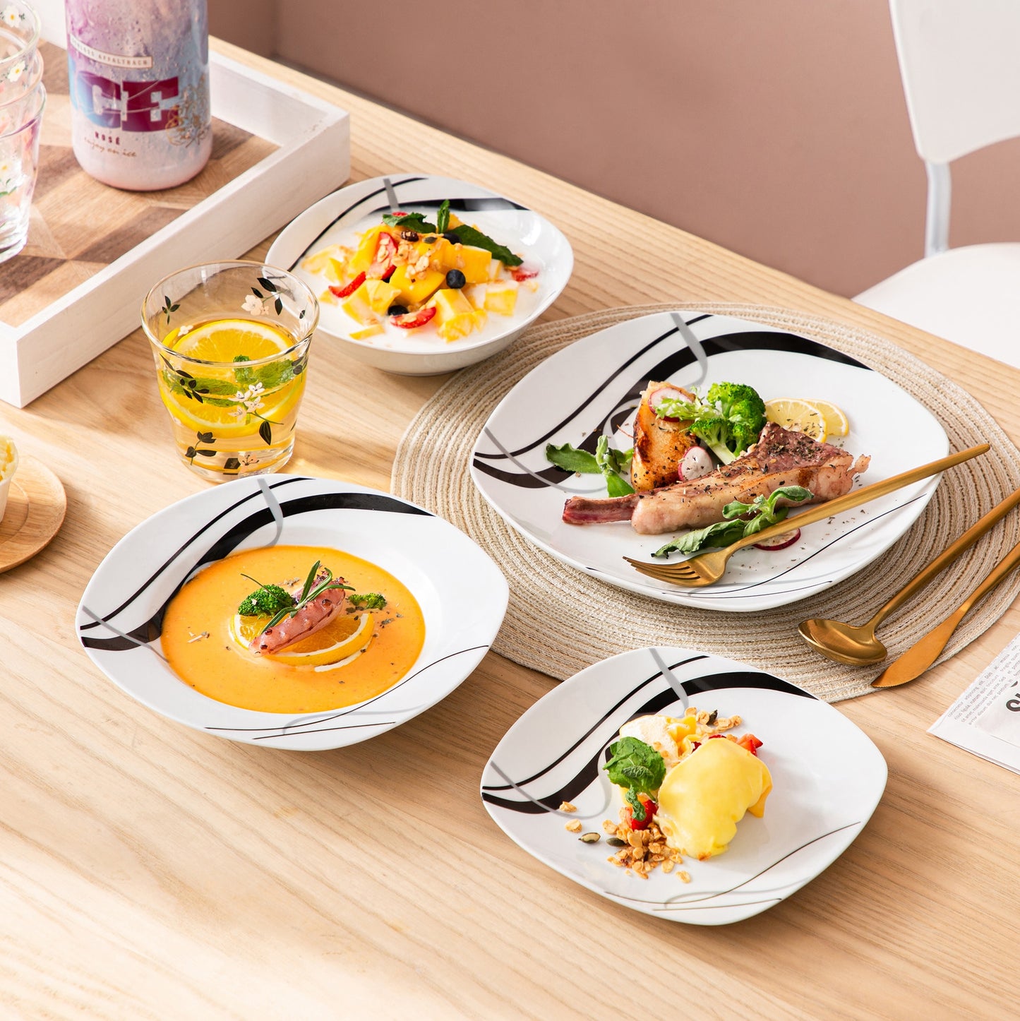 Stoneware Ceramic Dinnerware Set 24 PC for 6 SKU 70020