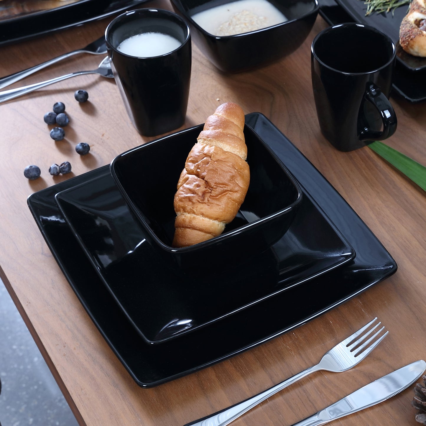 Black Stoneware Ceramic Dinnerware Set for 4 8 SKU 70022