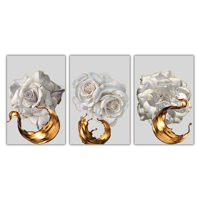 White Rose and Golden Wine Art Print on Canvas