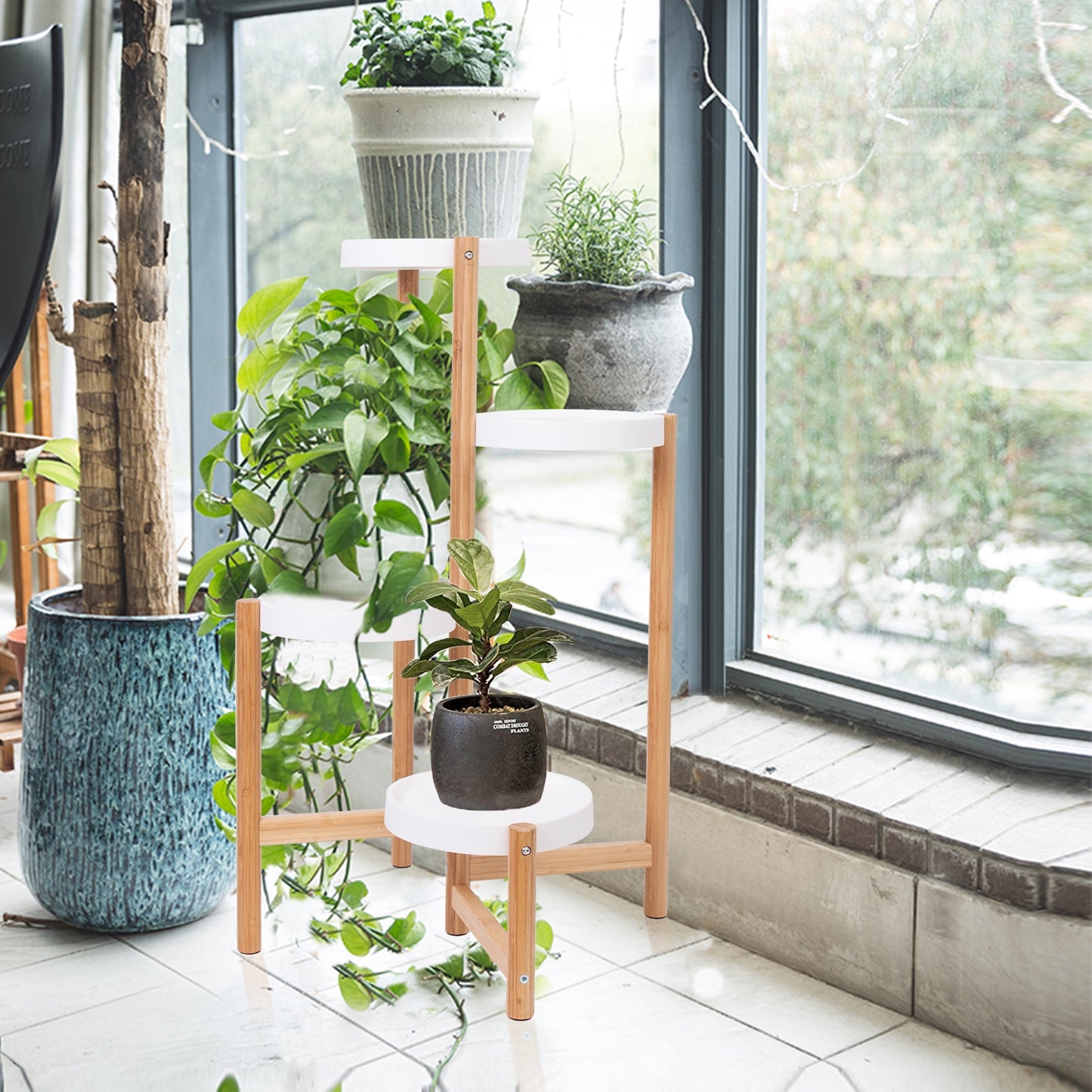 Bamboo Plant Pot Stand for Indoor and Outdoor SKU 35014