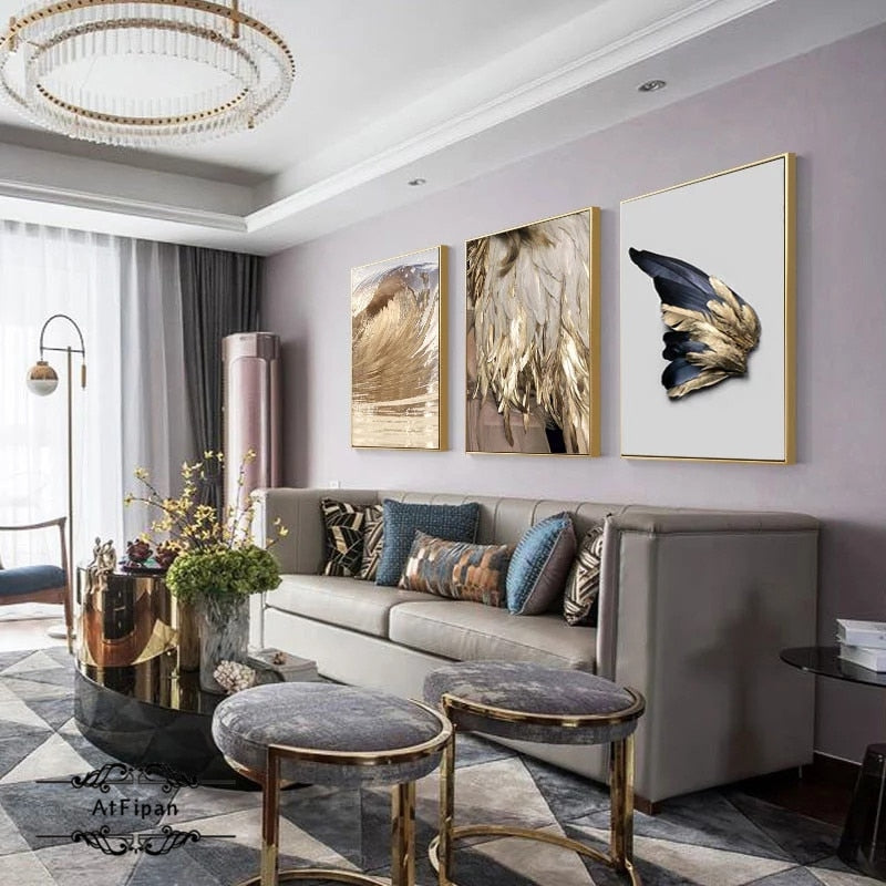 Golden Feather Art Print on Canvas