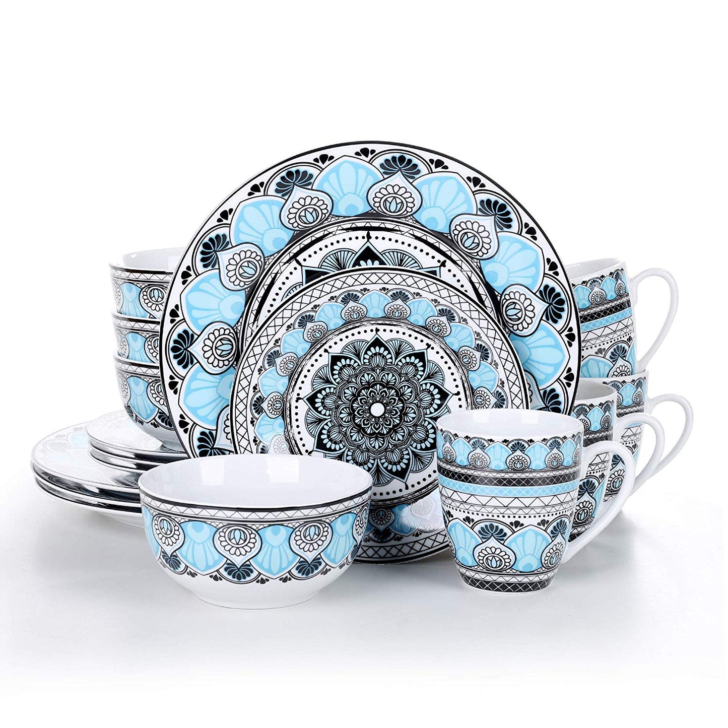 Blue Stoneware Ceramic Dinnerware Set for 4 SKU 70103