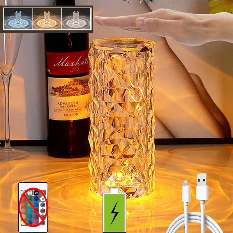 Rechargeable Rose Crystal Table Lamp with Touch Control 50007